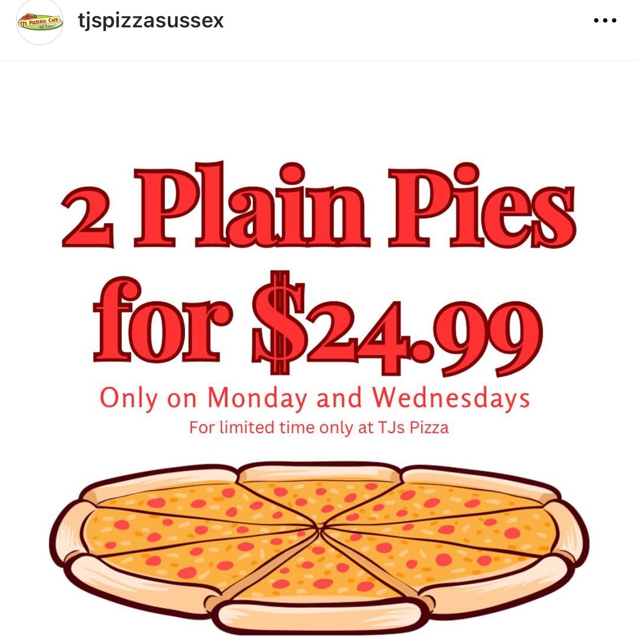 2x 16" Cheese Pizza's.